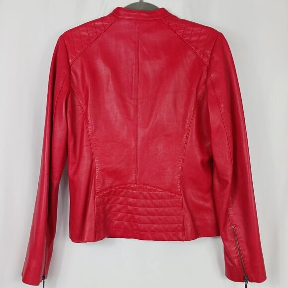 CORBANI Lambskin Moto Jacket Womens red size S genuine leather full zip - Picture 2 of 6